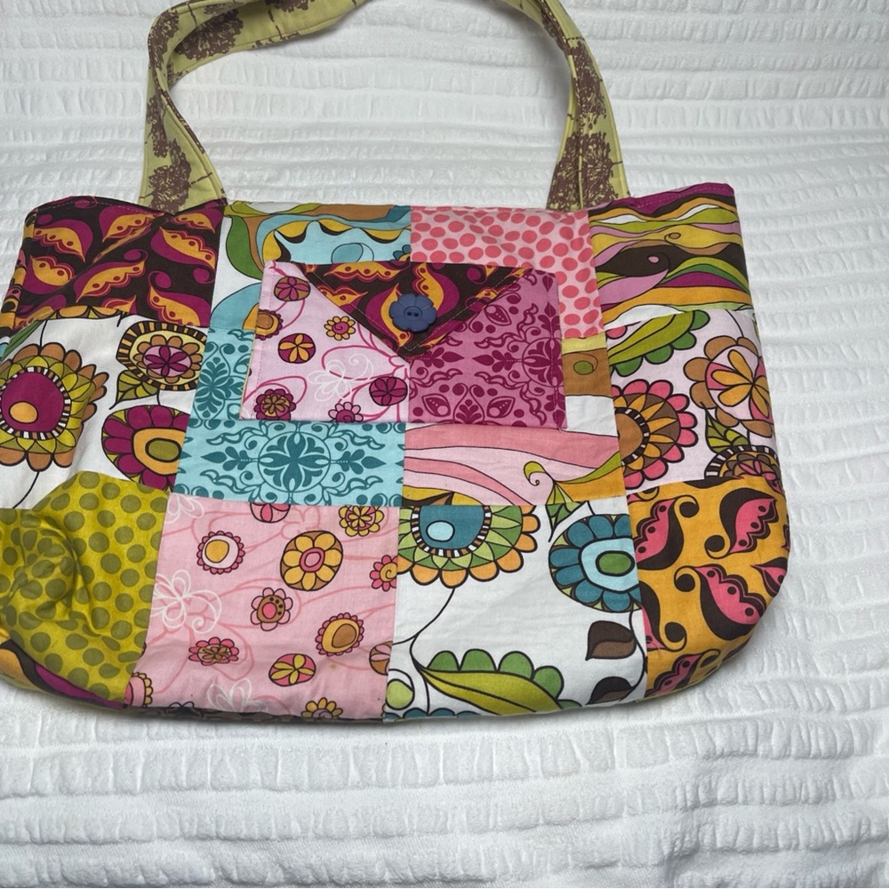 Handmade Patchwork Purse Bag Cottagecore Grandma Chic Pink Floral Tote 14x12